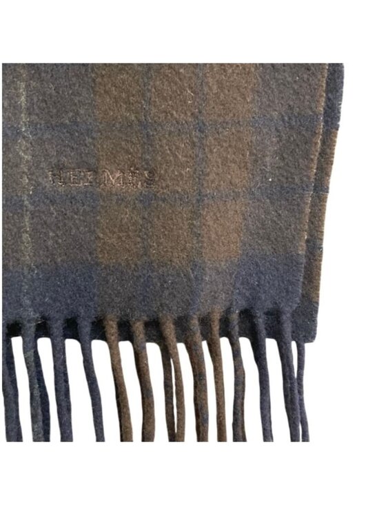 Hermes Check Cashmere Fringe Scarf Brown Navy Unisex SA | eBay Hermes Check Cashmere 100% Fringe Scarf Brown Navy